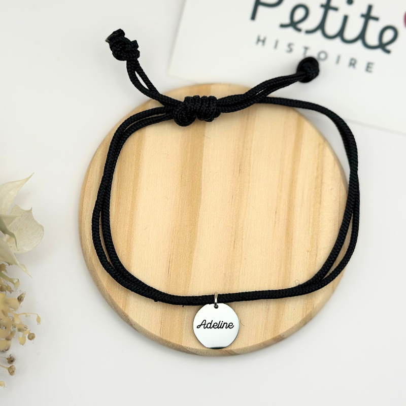 Bracelet double cordon – Noir obscure  "Argent"