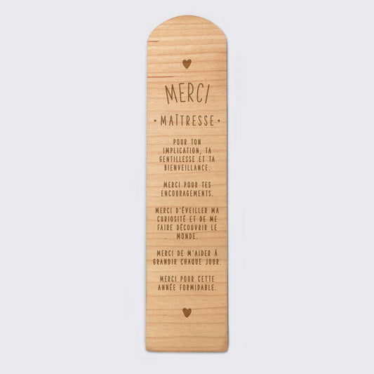 Marque page personnalisée bois gravé - Edition spéciale "Merci maîtresse"