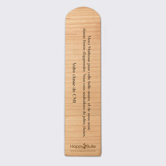 Marque page personnalisée bois gravé - Edition spéciale "Merci maîtresse"