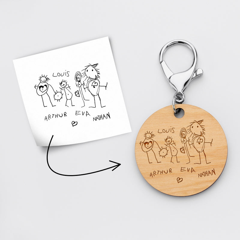 Porte-clés en bois gravé – dessin personnalisé