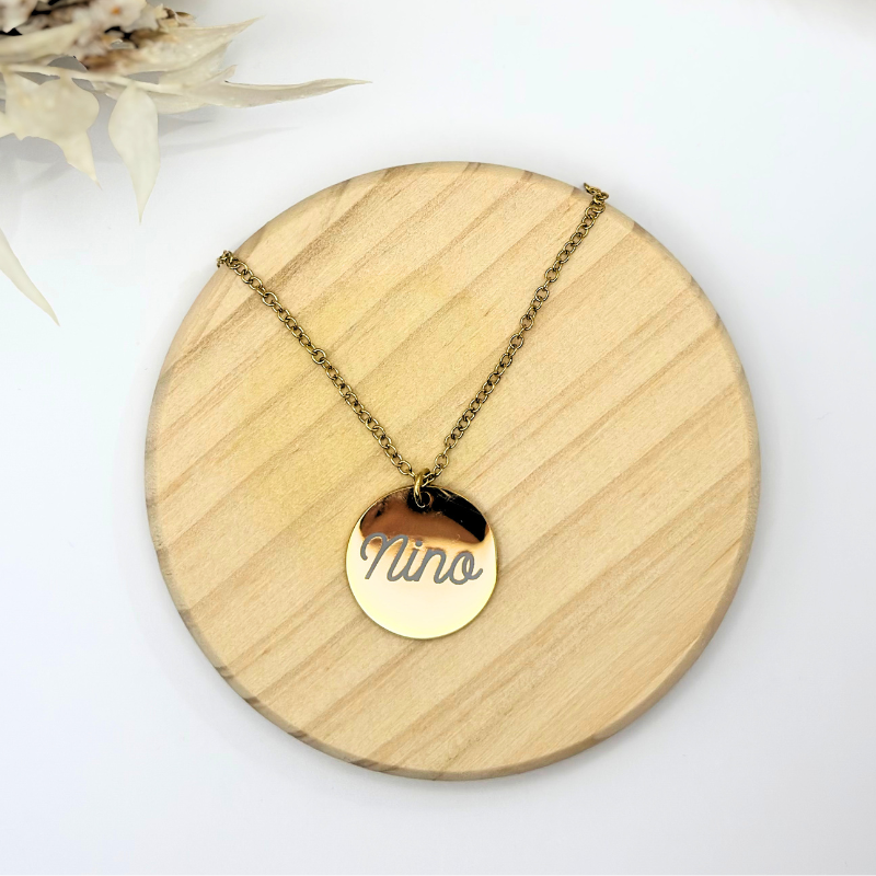Collier médaille ronde personnalisé – Argent 925 or