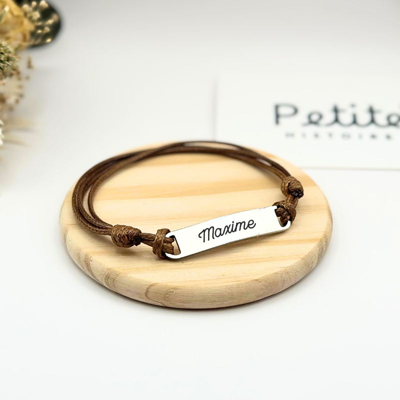 Bracelet gourmette personnalisé – Marron "Argent"