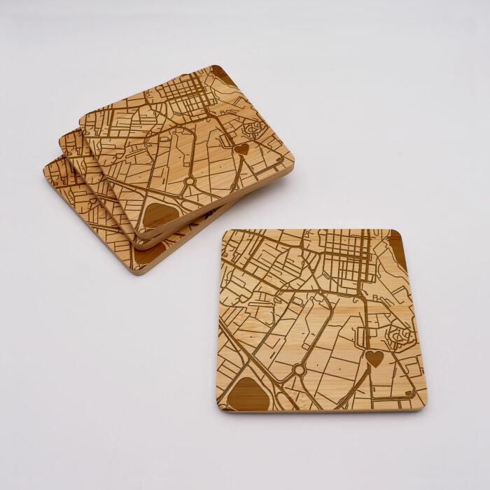 Lot de 4 sous-verres "Géo map" personnalisés gravés bambou