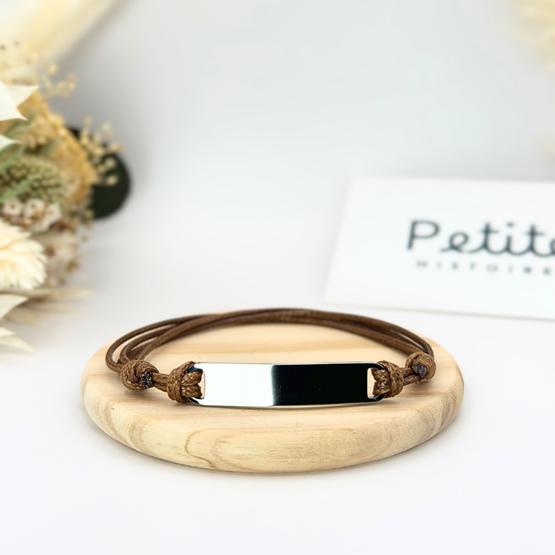 Bracelet gourmette personnalisé – Marron &quot;Argent&quot;