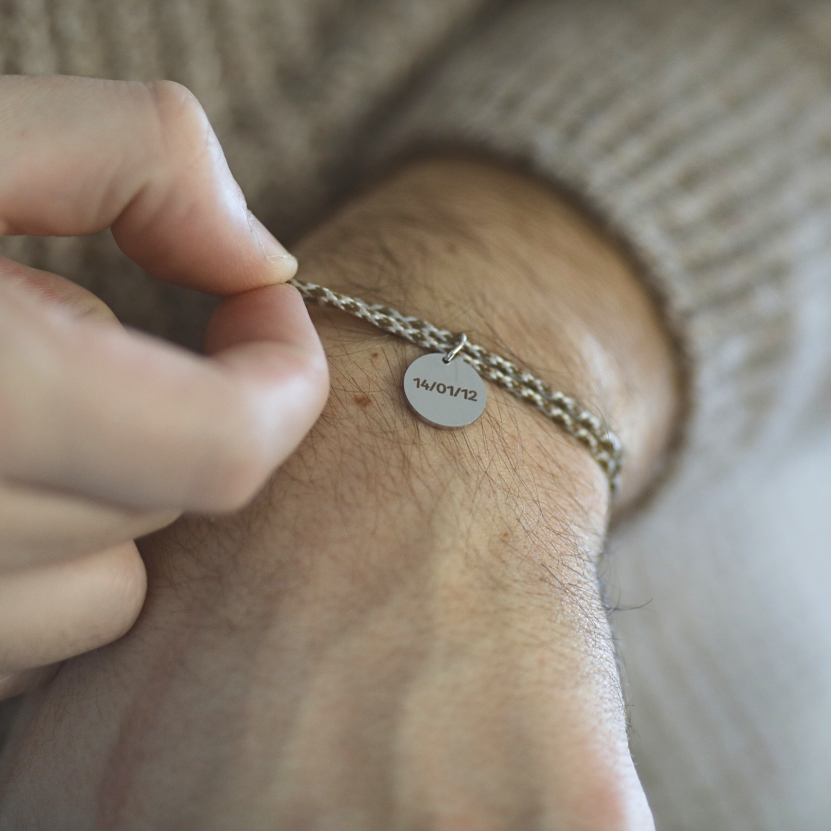 Bracelet double cordon - Praliné Noisette "Argent"