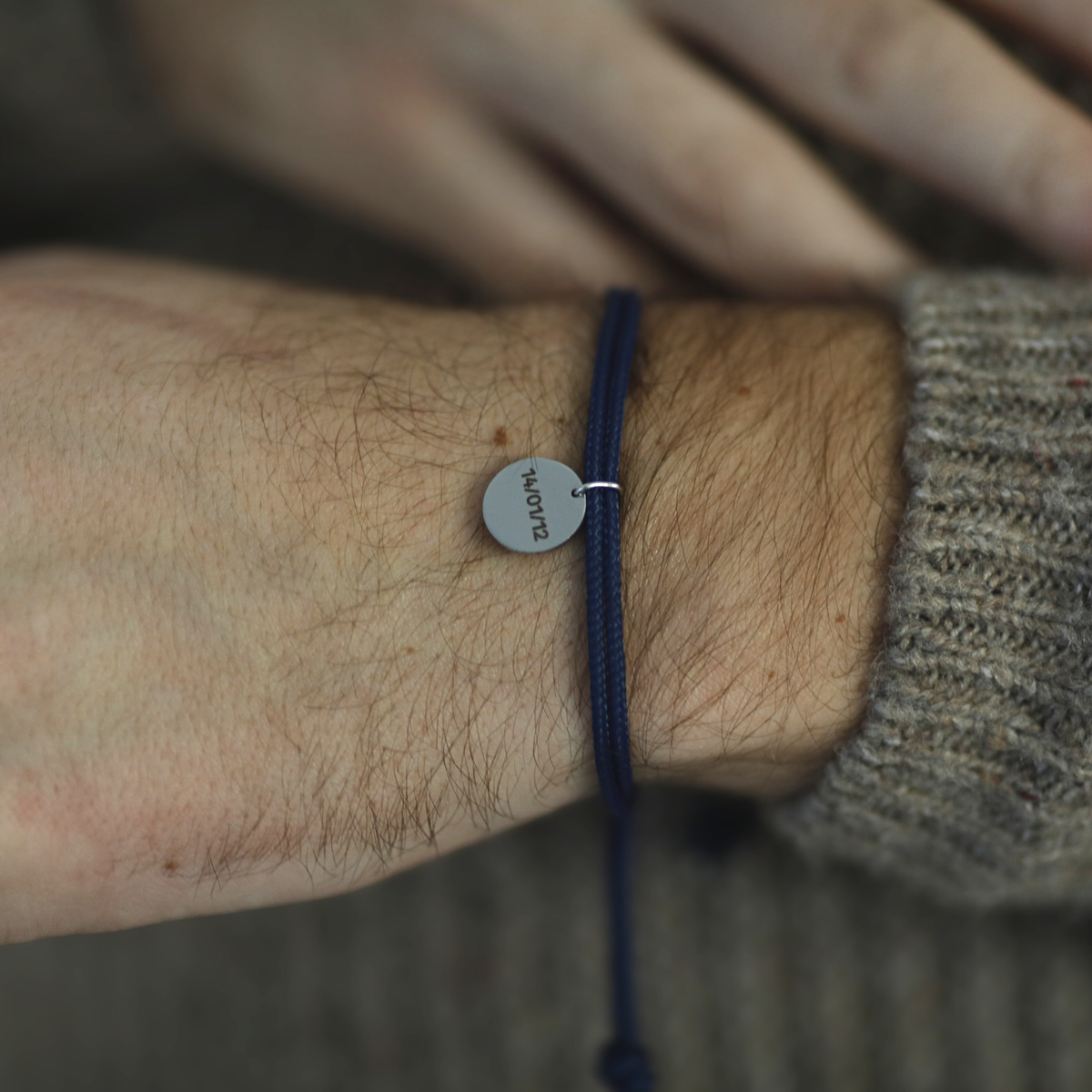 Bracelet double cordon - Bleu nuit "Argent"