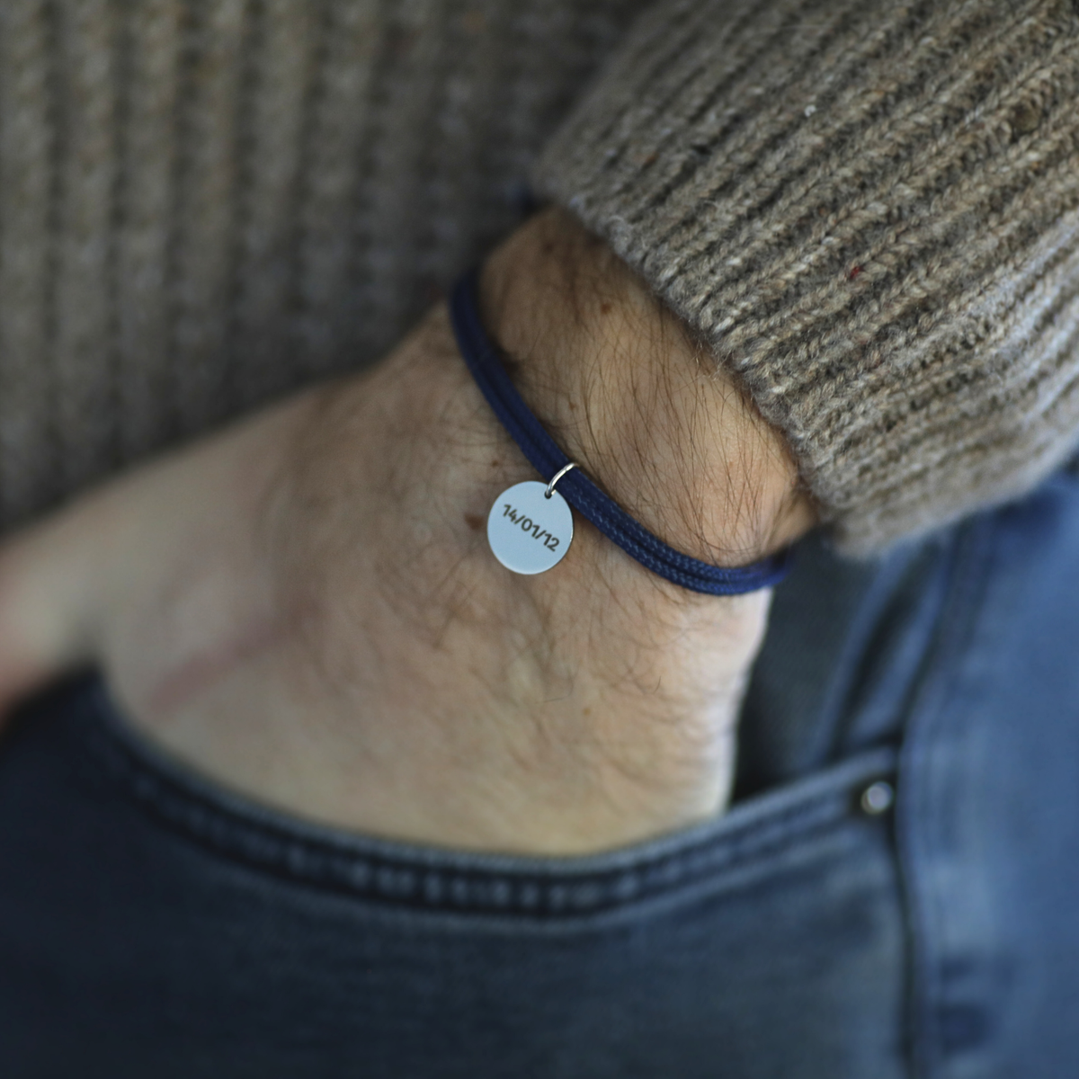 Bracelet double cordon - Bleu nuit "Argent"