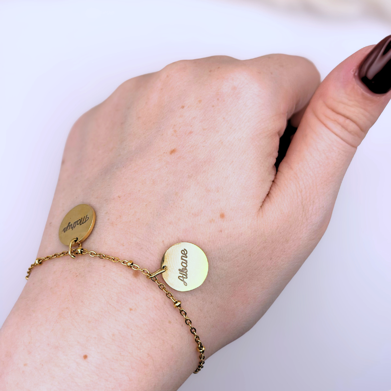 Bracelet 2 médailles personnalisables en plaqué or